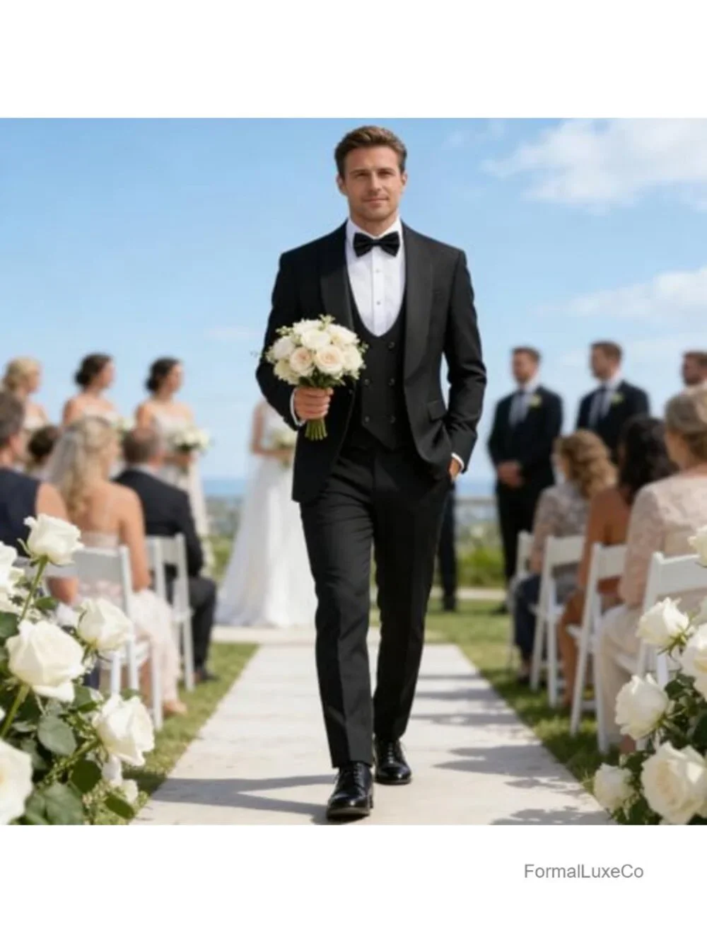 Men's 3-Piece Tuxedo Suit Shawl Lapel Double-Breasted Vest Formal Wedding Prom